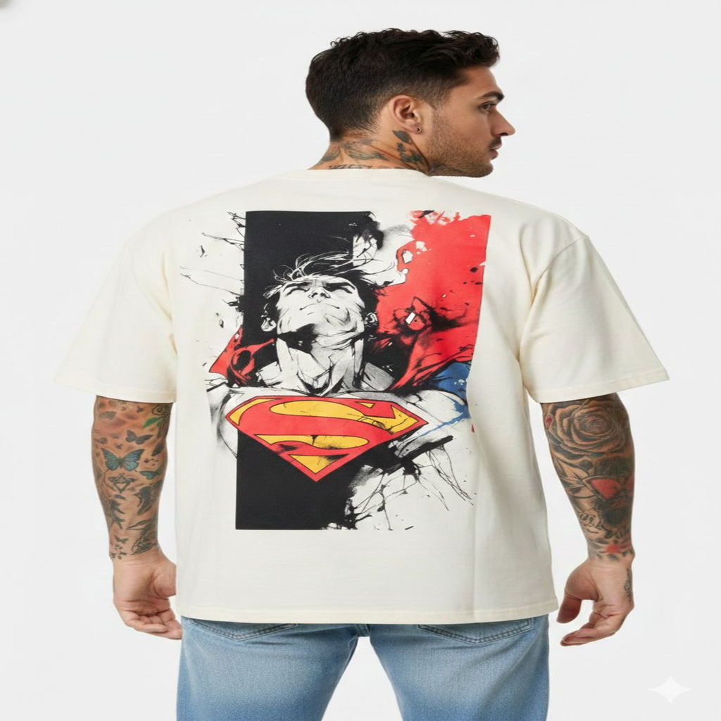 Superman Graphic Printed Beige T-Shirt