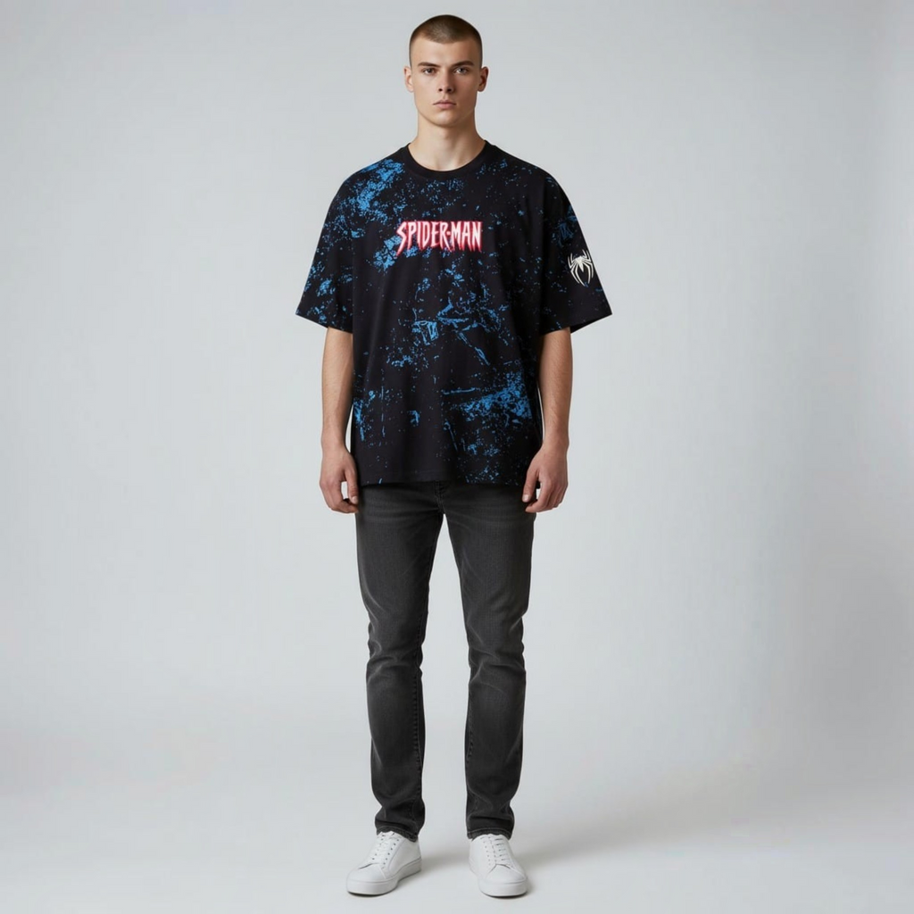 Spiderman Graphic Printed Navy Blue T-Shirt