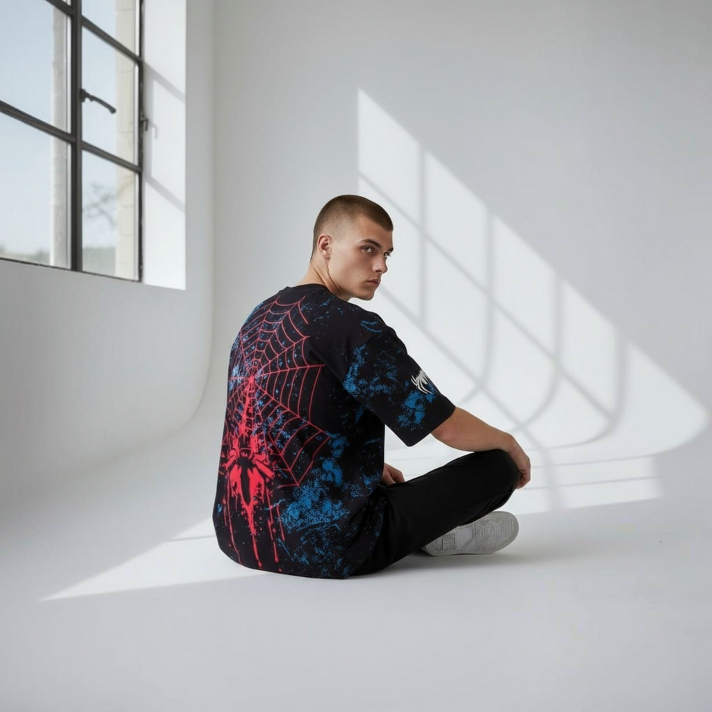 Spiderman Graphic Printed Navy Blue T-Shirt